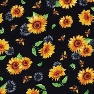 Timeless Treasures Sunflowers and Bees by Foust - 1866-4565 Black