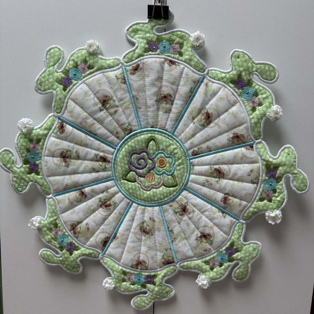Bunny themed quilted table centerpeice.